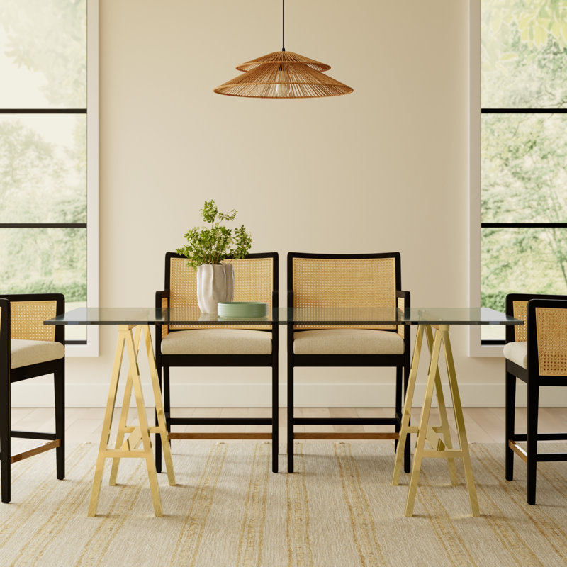 Dita Glass Top Metal Base Dining Table, 71W x 36D x 30H, Gold
