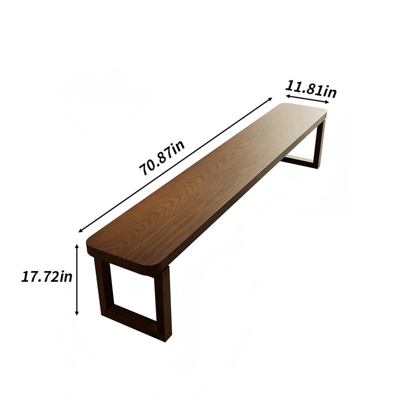 Brown solid wood bench, 17.72" H x 70.87" W x 11.81" D
