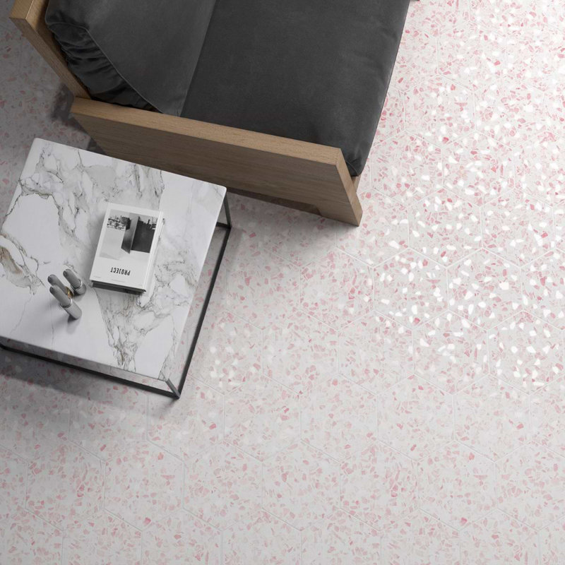 Terrazzo Hex 9" Terrazzo Look Porcelain Floor & Wall Tile (8.07 Sq. Ft. / Case), Hex Pink