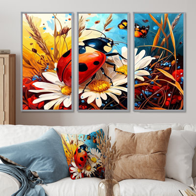 «Watercolor Ladybugs Dreamy Garden III», ensemble de reproduction d'art mural coccinelle