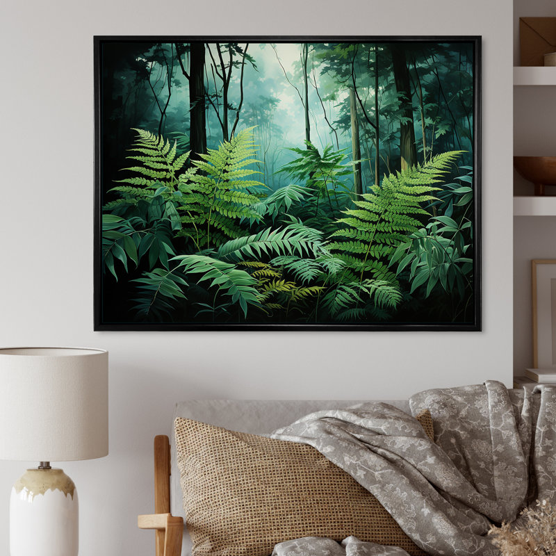 Emerald Green Ferns Forest VI sur impression sur toile, Cadre flottant noir, H 24 po x l 32 po x P 1 po