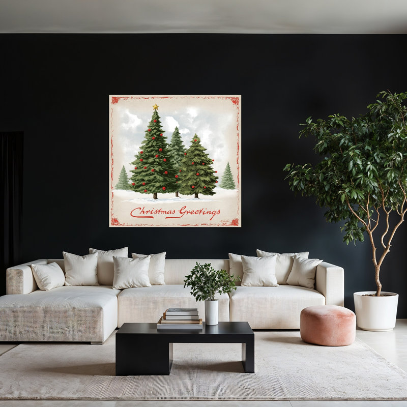 Arbres de Noël contemporains rétro avec art des Fêtes de Noël, H 48 po x l 48 po