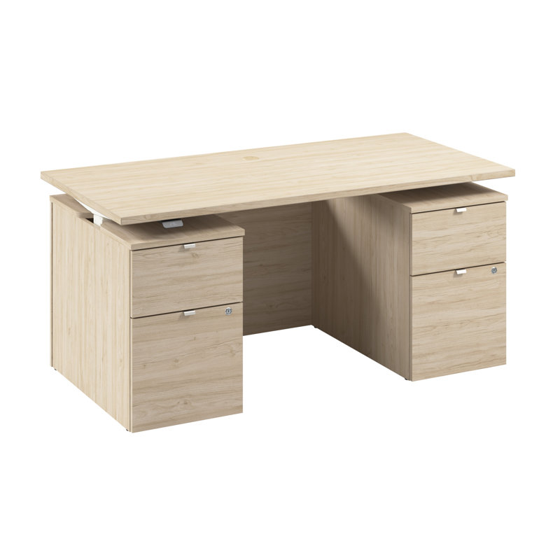 Bush Business Furniture Stratus 60W X 30D Electric Standing Desk With Drawers And Modesty Panel, Natural Elm