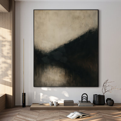 Très grand art mural imprimé sur toile - Moody abstrait, art paysager noir et beige, œuvre d'art contemporaine pour le salon ou la chambre à coucher - «Assemblage requis du cadre (cadre non fini)»