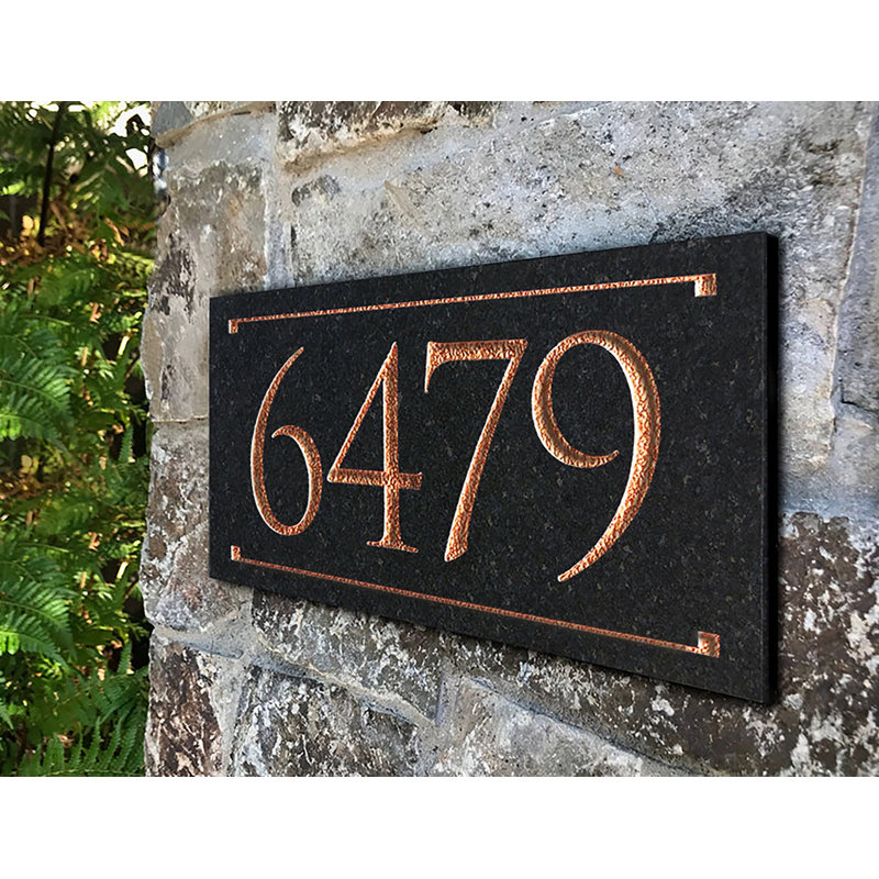 Plaque d'adresse rectangulaire 1 ligne gravée Trajan, Cuivre, Oui