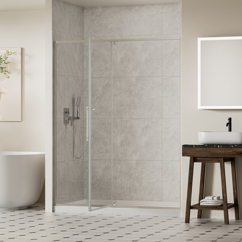 56-60"W X 74"H Pivot Swing Glass Shower Door, Pivot Frame Shower Door with 5/16" (8mm) SGCC Tempered Glass, Chrome Finish Shower Doors, Sliding Glass Panel is Adjustable in Width