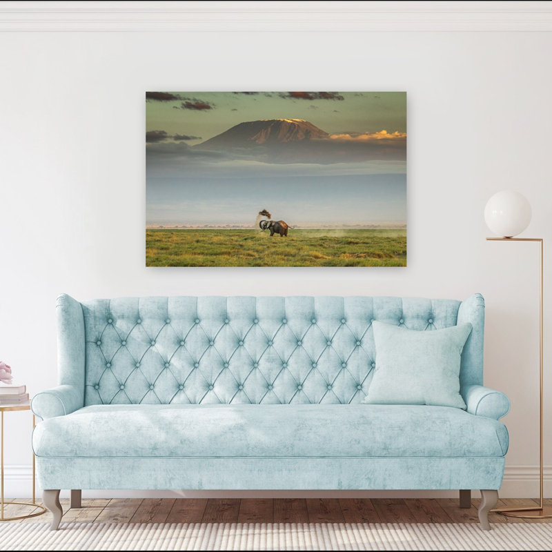 African Elephant Kilimanjaro Dramatic Serene Tranquil Elephant Landscape Mountain Wall Art Print by Jeffrey C. Sink - 1 Piece Wrapped Canvas Wall Art