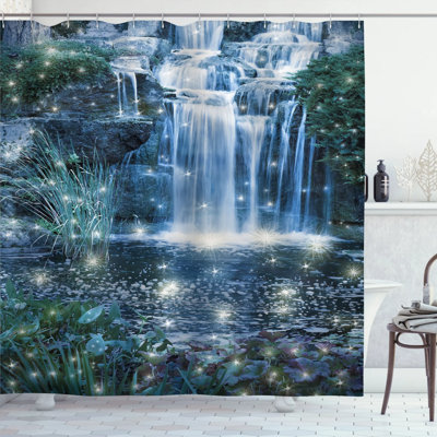 Waterfall Shower Curtain with Hooks Included