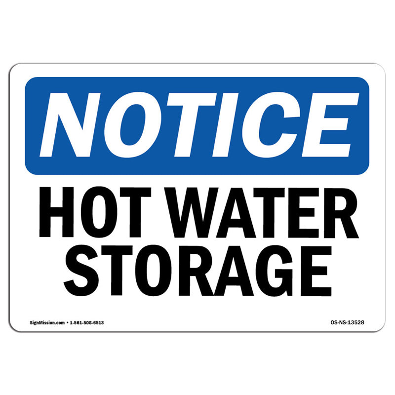 Enseigne de stockage d'eau chaude, H 24 po x l 18 po x P 0,1 po