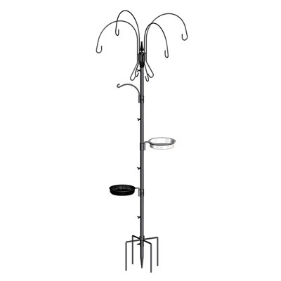 Bird Feeding Pole, 75 Inch 4 Hooks Heavy-Duty Feeder And Water Dispenser Shepherd, Bird Feeding Station With Ground Stake, Outside Shepherd Hook