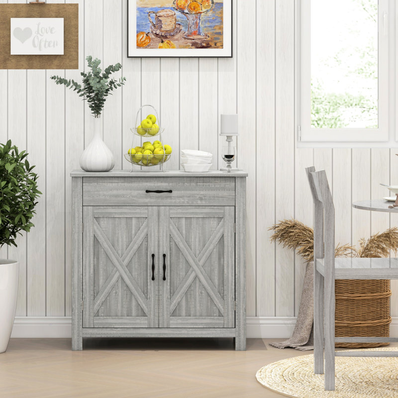Buffet armoire, gris pierre - Tiroir et tablette réglable pour une utilisation polyvalente Cuisine avec charme rustique Salon, entrée, rangement