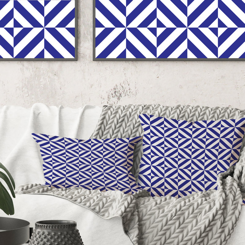 Coussin décoratif à motif géométrique rayé bleu et blanc, 18 po x 18 po