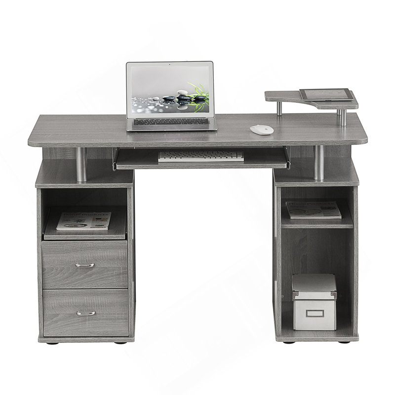 Bureau d'ordinateur complet avec rangement, Gris