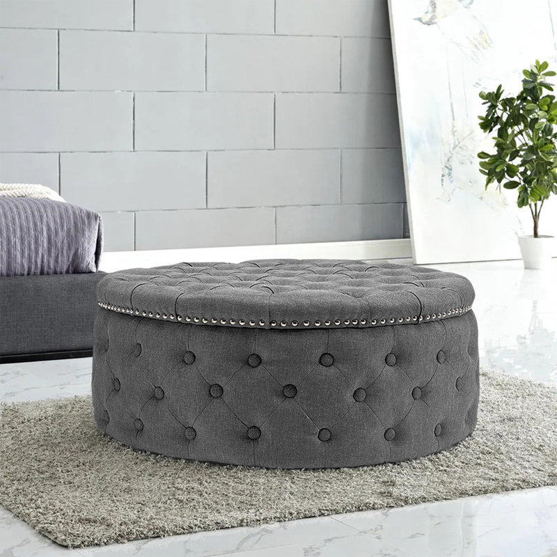 75cm Wide Cylinder No Pattern Footstool Ottoman, Light Grey