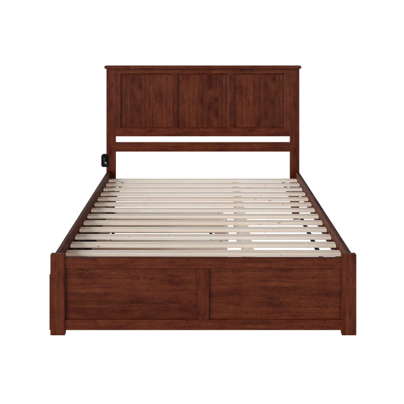 Madison Walnut Wood King Platform Bed with Trundle and Slats