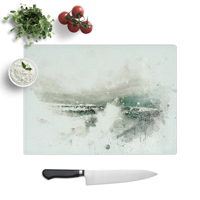 Tempered Glass Crashing Waves Chopping Board