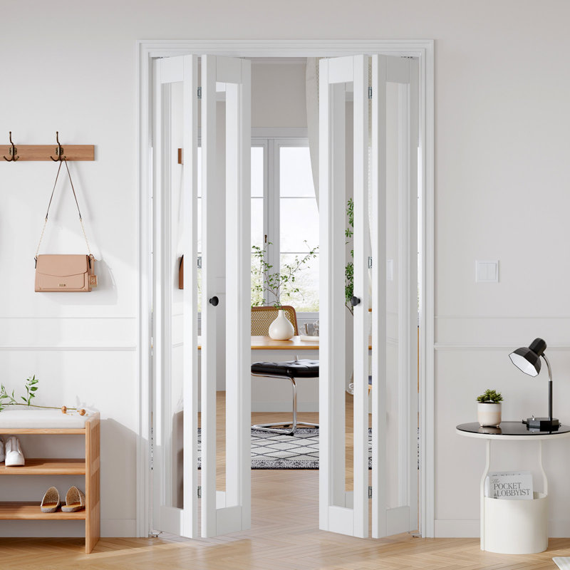 Porte pliante en verre miroitant et en bois manufacturé avec trousse de quincaillerie d'installation, 48 po x 80 po