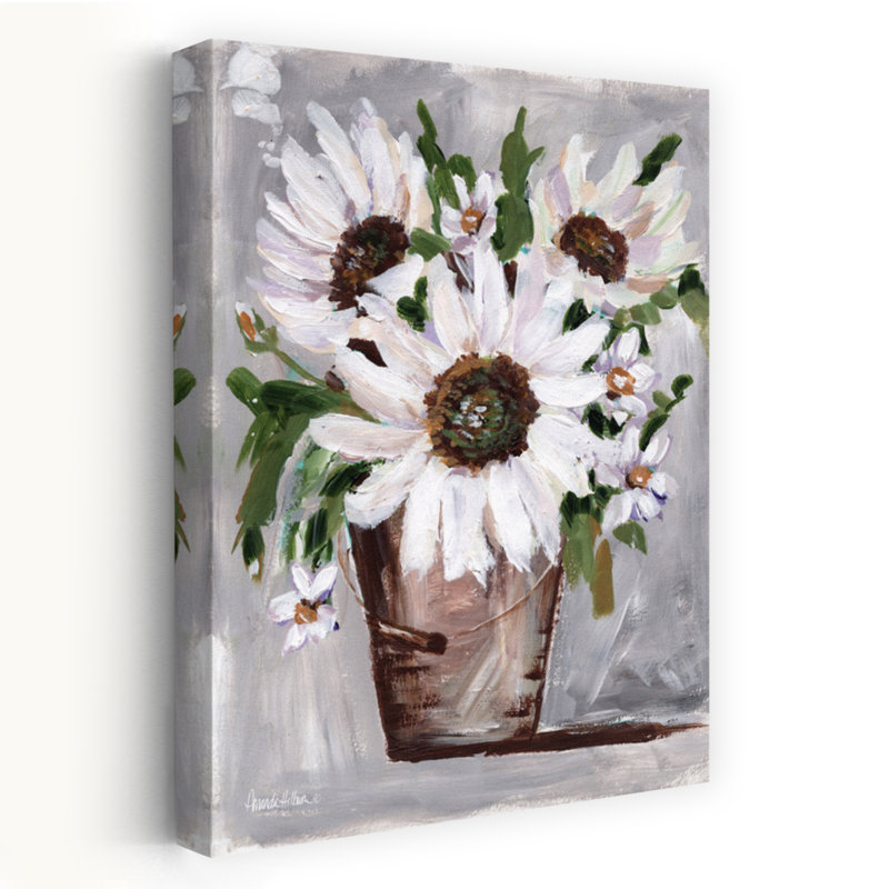 Fleurs de fermière abstraites, marguerite contemporaine, art floral printanier, 60" H x 40" W