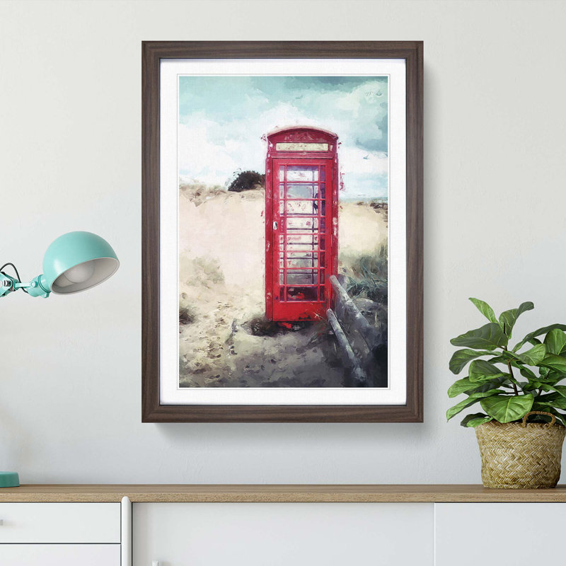 Red Telephone Box in Abstract - Framed Print, 36cm H x 27cm W x 2cm D, Walnut Framed