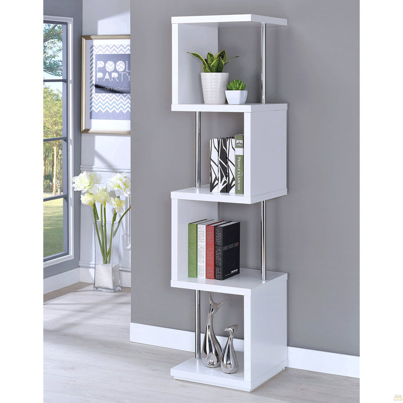 Bibliothèques rectangulaires à 4 tablettes en blanc et chrome