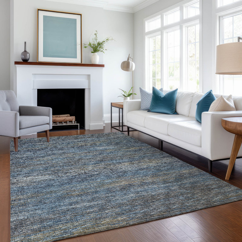 Tapis bleu lavable à la machine de qualité supérieure Mayfield, Rectangle 2 pi 6 po x 3 pi 10 po