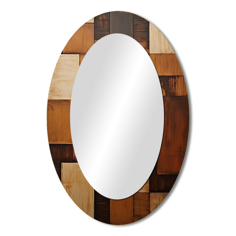 Bronze brillant Symetry I - Grand miroir mural ovale sur métal, 36 po x 24 po