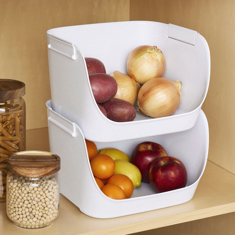Speckled White Recycled Plastic Stacking Pantry Bins, 2-Pack