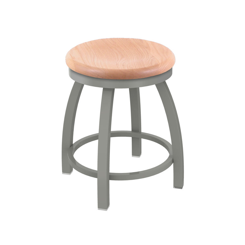 802 Misha Swivel Vanity Stool with Wood Seat, Natural Oak, Anodized Nickel