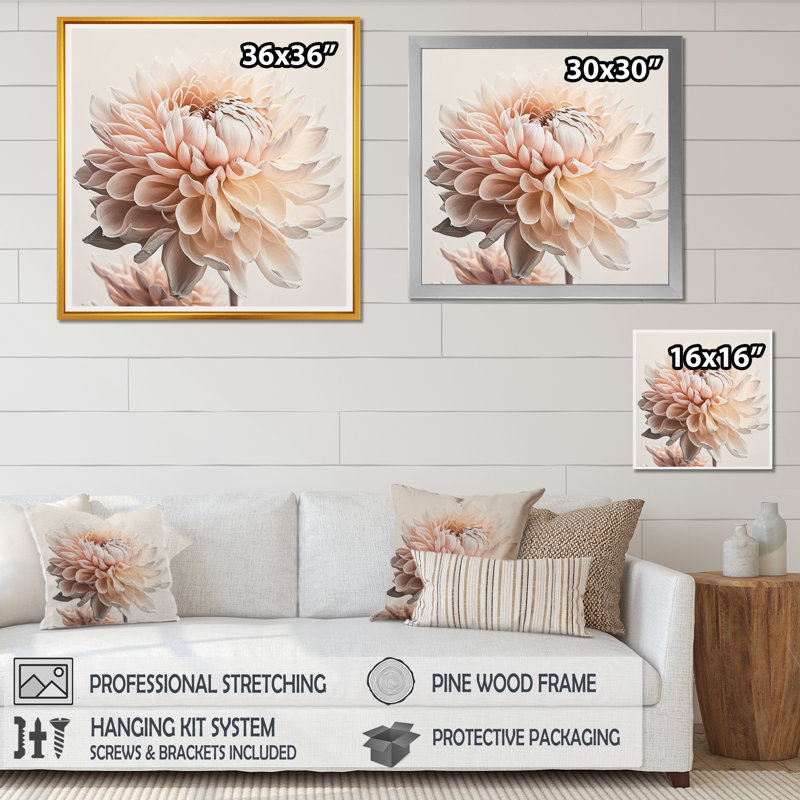 «White Dahlia Flowers I», reproduction sur toile, L 36 po x H 36 po, Toile avec cadre flottant or