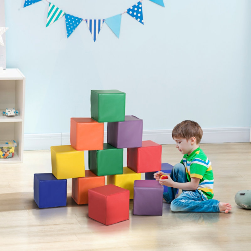 12 Piece Soft Play Foam Blocks, Toddler Stacking Building Learning Toys For Preschool Baby Kids 12-36 Months