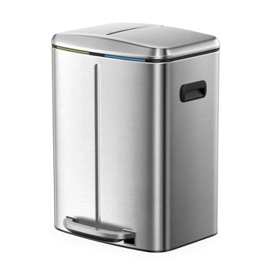 Trash Can, Dual Compartment Metal Step Bin, 2 X 20 L Garbage Can For Kitchen, With Plastic Inner Buckets, Soft-Close Lids, And Handles, Odour Seal