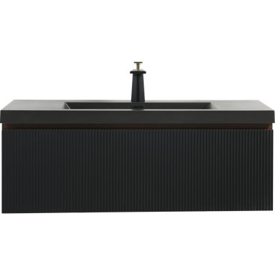 Space-saving Vanity With Quartz Sand Basin, Modern Engineered Wood Design For Chic Bathroom Retreats