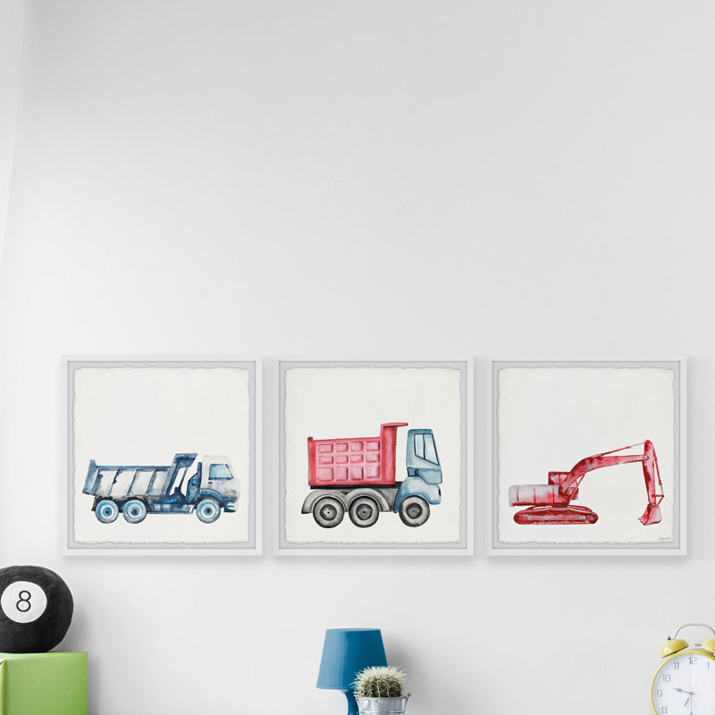 «Katie Excavator and Truck», ensemble de 3 pièces encadrées, H 12 po x L 12 po x l 1,5 po