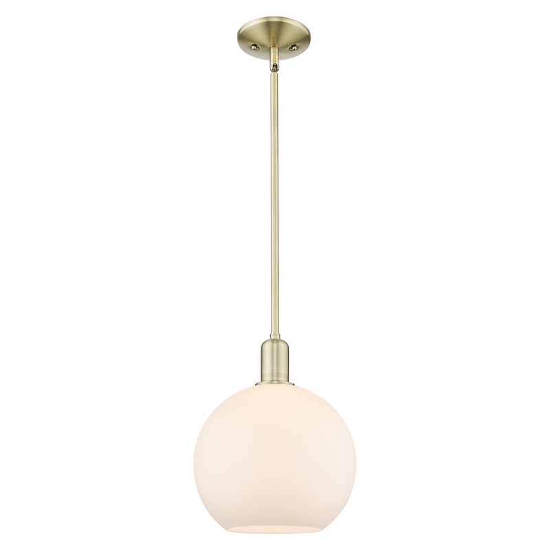 Mini-luminaire suspendu 1 lumière Arcadia - Athens, Blanc mat, Laiton antique, H 9 po x l 10 po x P 10 po