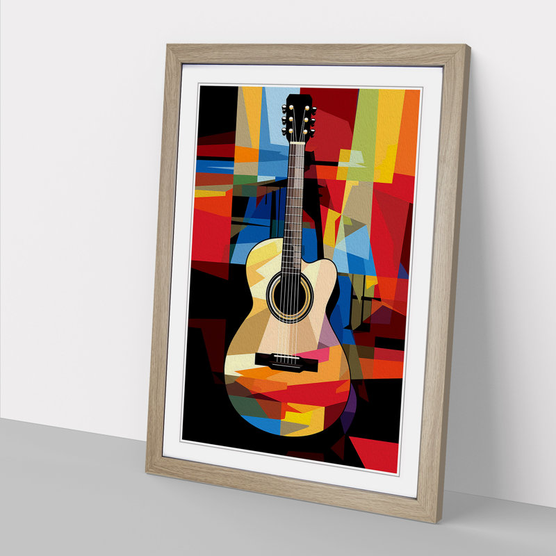 Acoustic Guitar Pop - Single Picture Frame Print on Wood, 46cm H x 34cm W x 2cm D, Oak