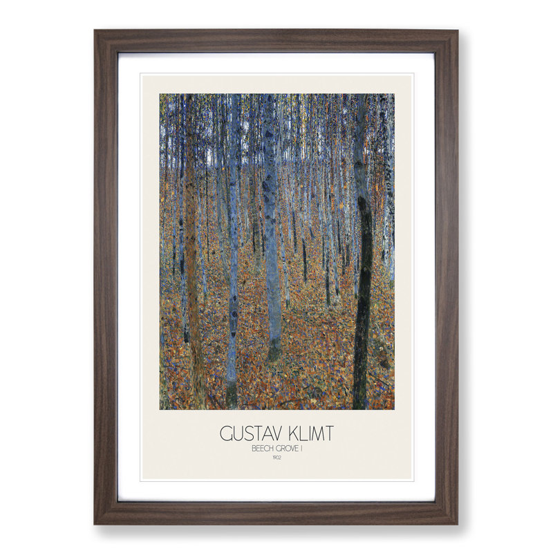 Beech Grove Forest with Border by Gustav Klimt - Picture Frame Painting, 48cm H x 36cm W x 2cm D, Walnut Framed