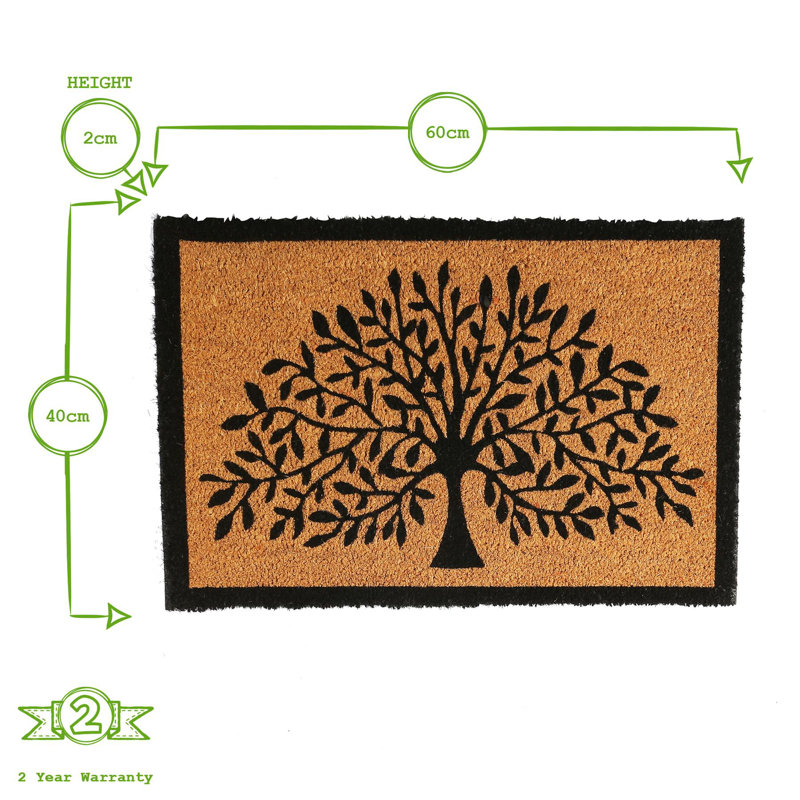 Nicola Spring - Coir Door Mats - Tree of Life - Set of 2, Rectangle 40 x 60 cm