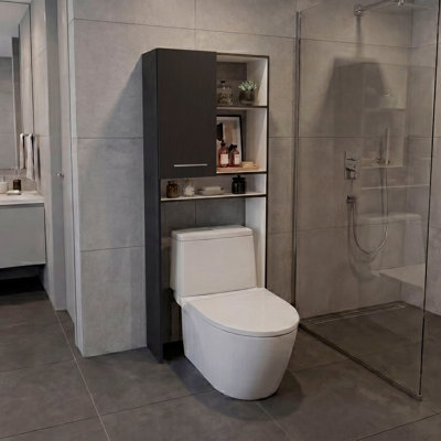 Armoire de rangement Summit avec dessus de toilette avec tablettes ouvertes et rangement fermé