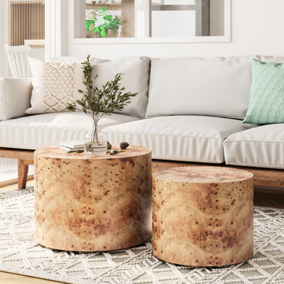 Ensemble de tables basses gigognes de style campagnard avec placage de ronce durable et aucun assemblage requis, parfait pour le salon et la chambre