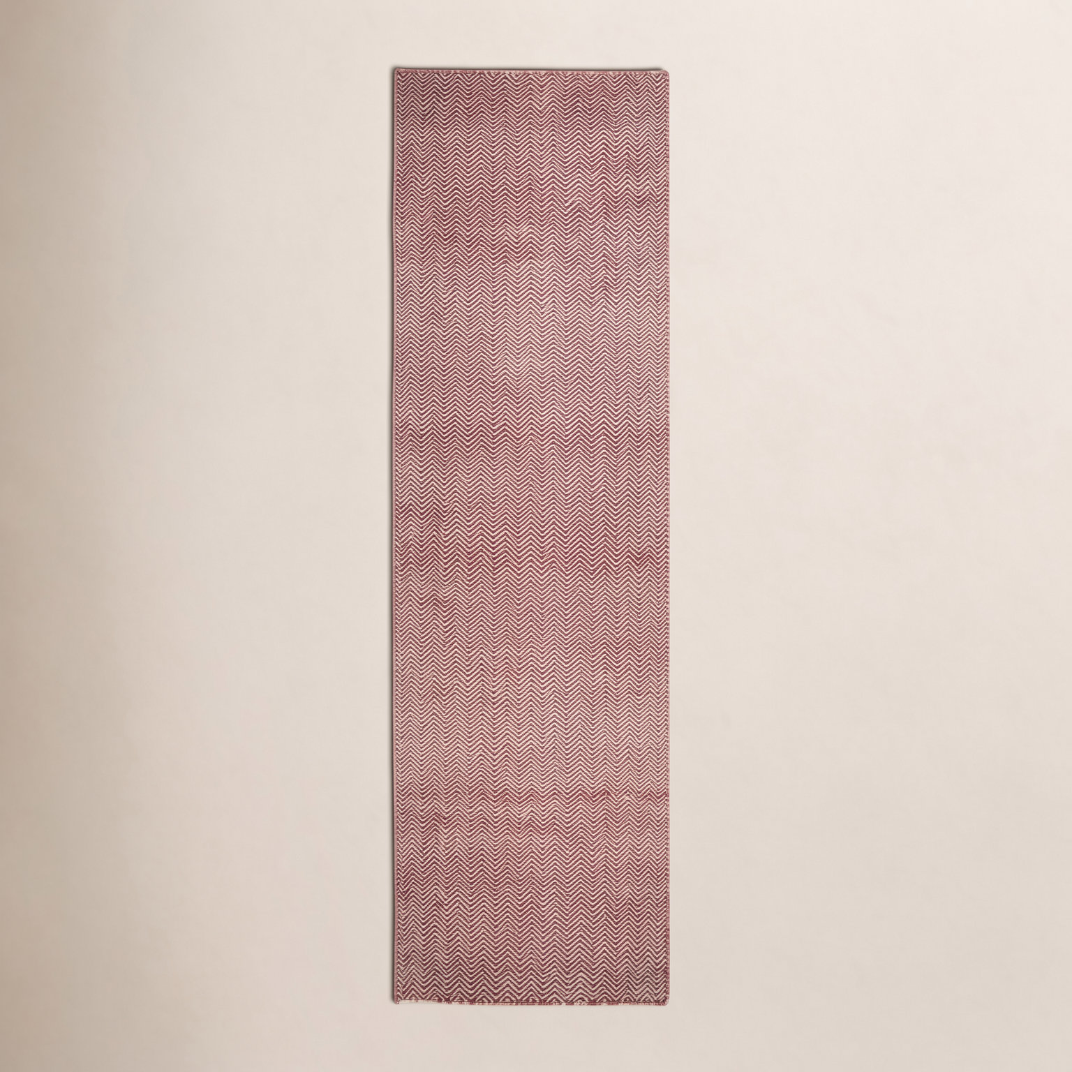 Rita Red White Hand-Woven Wool Rug, Runner 2'6" x 8'