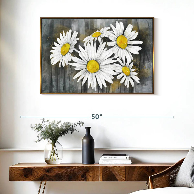 Bouquet de marguerites, Cadre flottant doré, 37 po x 25 po