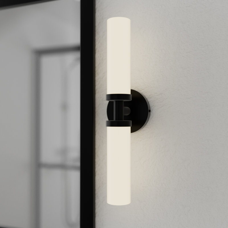 Éclairage pour salle de bain 2 lumières à intensité variable avec abat-jour en verre transparent Arhna, Noir mat, Blanc