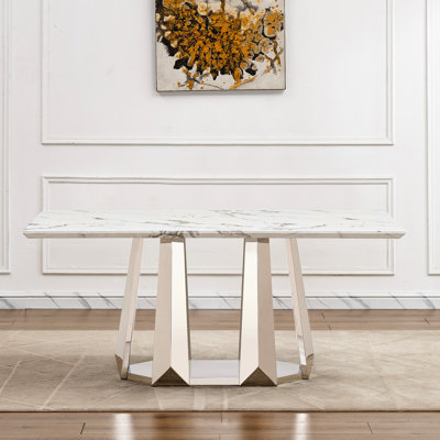 70'' Faux Marble Kitchen Table With - Base, Minimalist Design, Perfect For Living Room Dining Legs, 70" Size, Suitable Family Meetings