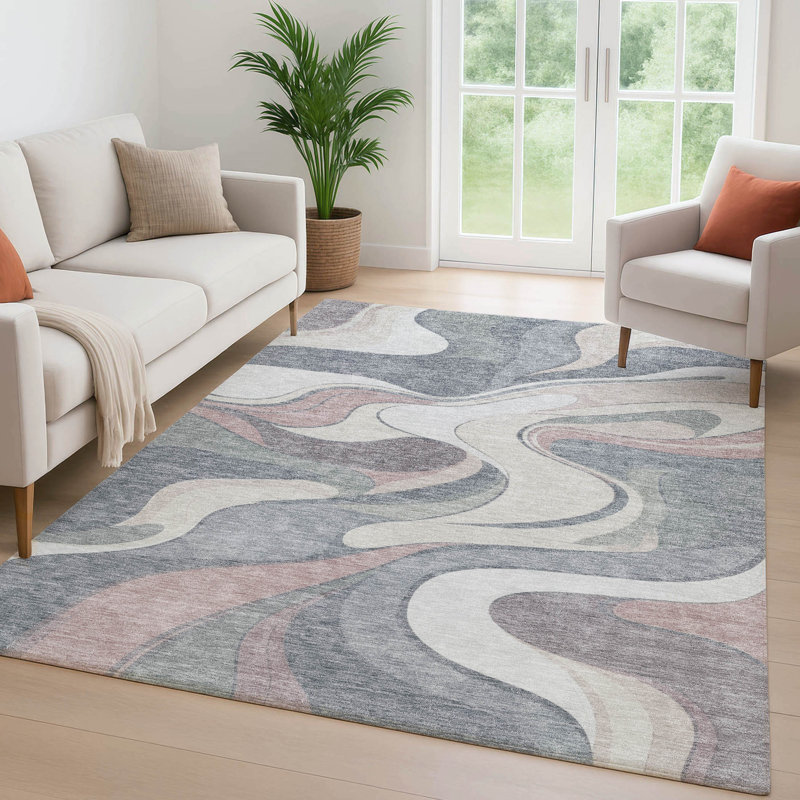 Premium Machine Washable Mayfield  swirls Rug, Beige, 8' x 10'