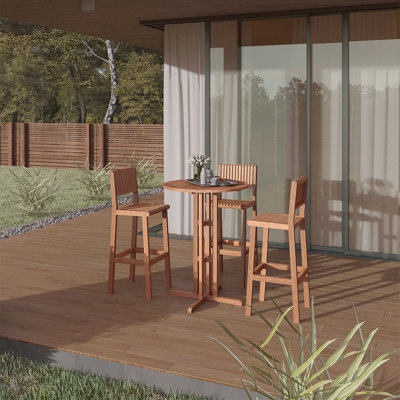 3 - Person Wood Patio Dining Set with Square Table