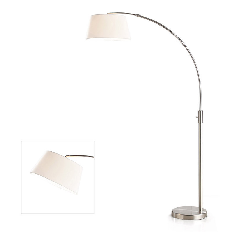 Lampe sur pied arquée 82 po Aldusa, Blanc, Nickel brossé