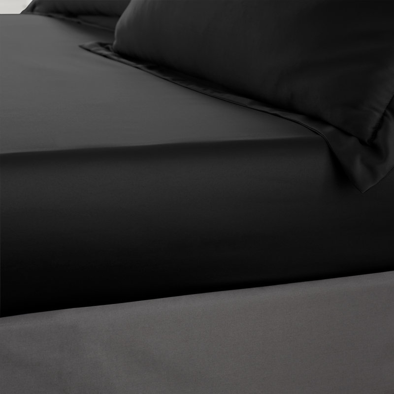 Silky Soft Satin Fitted Sheet, Double (4'6), Black