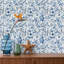 Papier peint Boswell bleu à fleurs Émilie-850396190