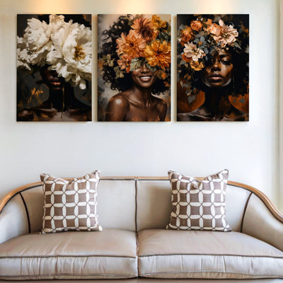3 Pieces Elegant Floral Portraits Large Wall Art with Vibrant Blooms, Three Pieces Wall Art for Living Room, Bedroom, and Office Decor, Ready to Hang