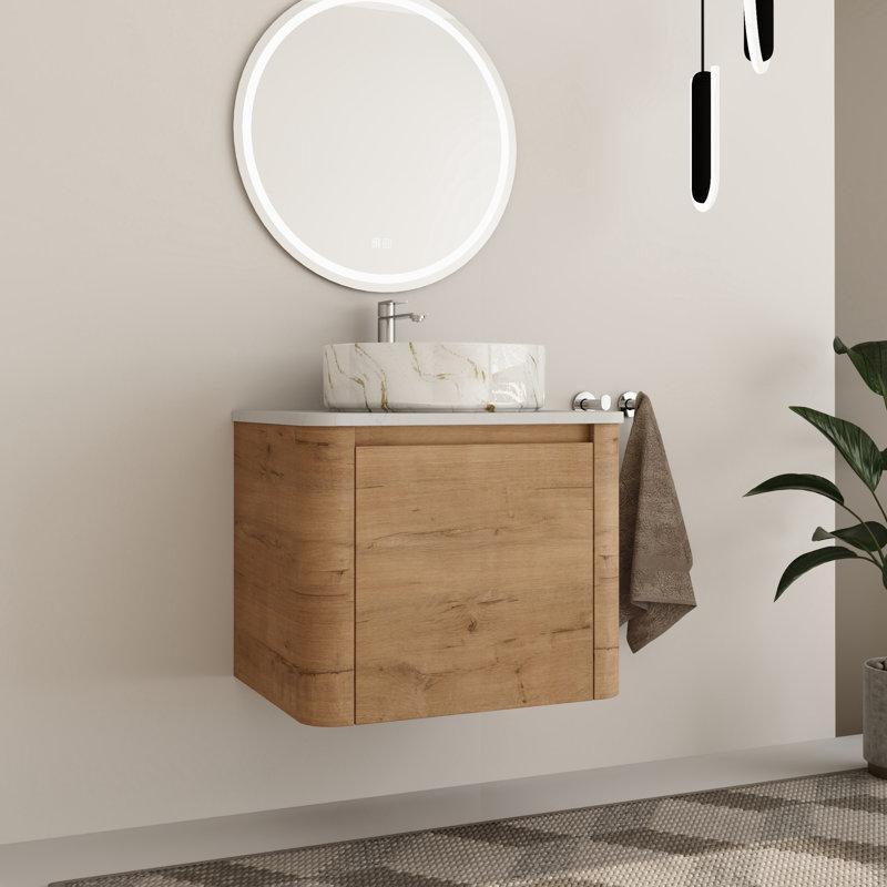 Eaton 24'' Wall Mounted Bathroom Vanity Set with Engineered Stone Top, White/PP